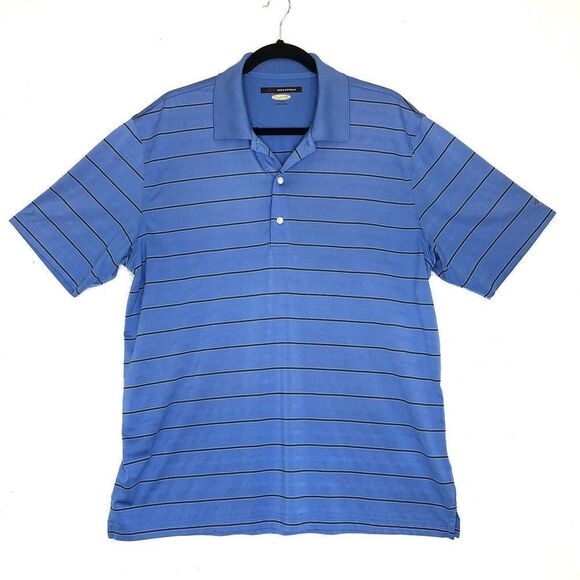 Greg Norman Men's Play Dry Polo Shirt Short Sleeve Golf Size Large Blue Striped - Picture 1 of 6